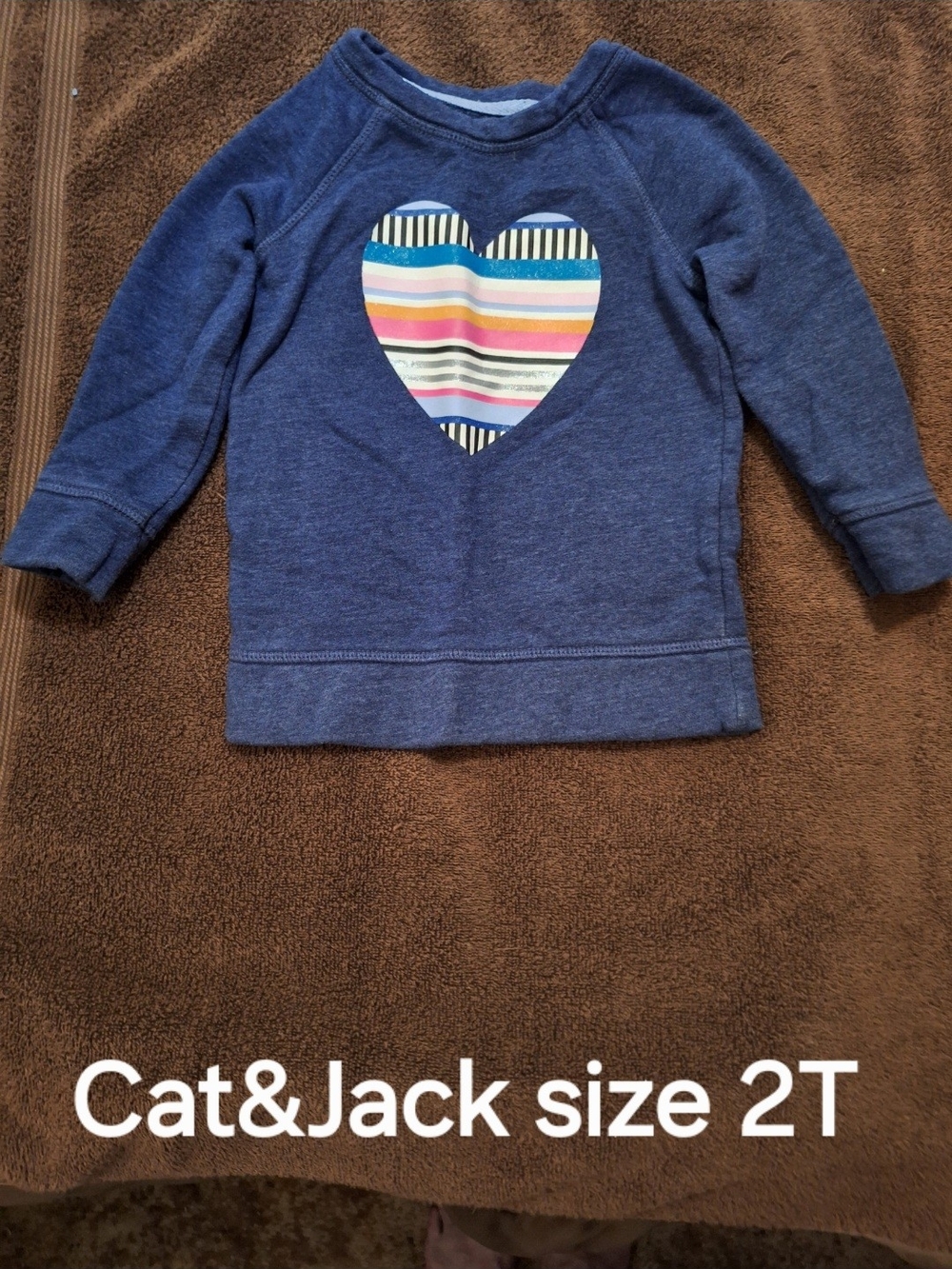 Cat & Jack Navy Heather Sweatshirt with Striped Heart Applique